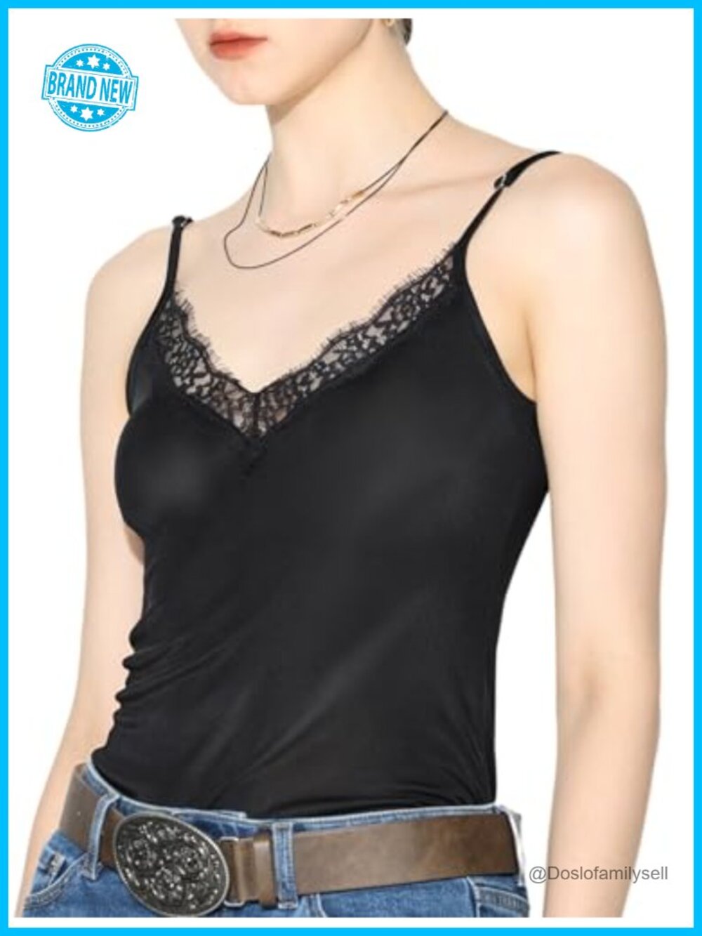 Mulberry Silk Knit Camisole V-Neck Adjustable Lace Tank
